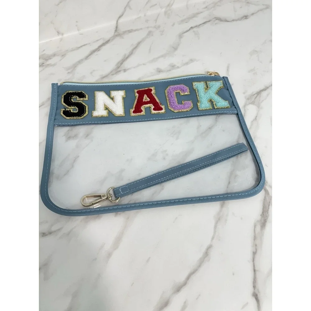 Snack Bag for Travel Clear Zipper Storage Pouch Varsity Letters Fun Print New